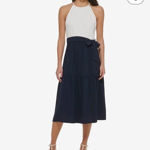 DKNY Halter Color-Block Washer Midi Dress
